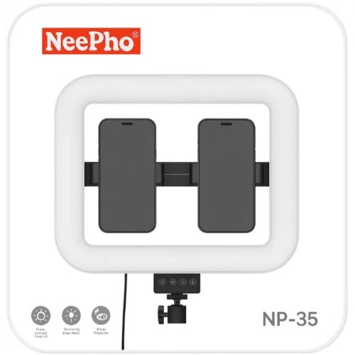 رينج لايت Neepho NP-35 LED بحجم 35 سم مع إضاءة متعددة الألوان LEG، تحكم كامل في السطوع، دوران 360° ومناسبة للبث المباشر وصناعة المحتوى والتصوير الاحترافي.