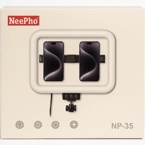 رينج لايت Neepho NP-35 LED بحجم 35 سم مع إضاءة متعددة الألوان LEG، تحكم كامل في السطوع، دوران 360° ومناسبة للبث المباشر وصناعة المحتوى والتصوير الاحترافي.