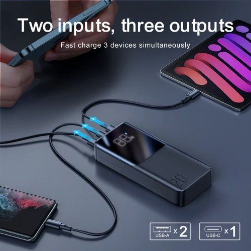 اشتري باور بانك JOYROOM JR-QP192 20000mAh مع شحن سريع 22.5W ودعم PD وQC، وشحن 3 أجهزة في نفس الوقت، مع شاشة LED ونظام حماية متكامل وضمان جودة.