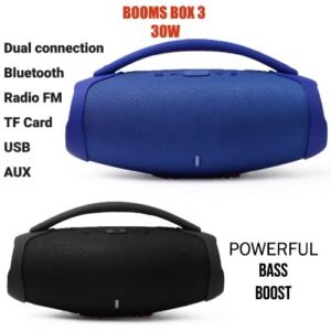 BOOMSBOX3 30W LED Speaker مكبر صوت بلوتوث بسعة بطارية 2000mAh. تصميم لأداء صوتي عالي الجودة، اتصال لاسلكي، يدعم AUX-TF-FM-USB، بقوة 30W.