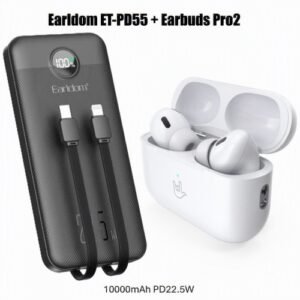 عرض مميز Earldom ET-PD55 + Earbuds Pro2 يجمع بين باور بانك Earldom ET-PD55 بسعة 10000mAh وشحن سريع 22.5W مع سماعات Earbuds Pro2 اللاسلكية عالية الجودة