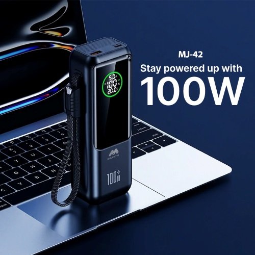 اشتري باور بانك Majentik MJ-42 بسعة 20000mAh وشحن فائق السرعة PD100W، مزود بشاشة ذكية وكابل مدمج وأنظمة حماية متقدمة. مثالي للهواتف واللابتوبات المتوافقة.