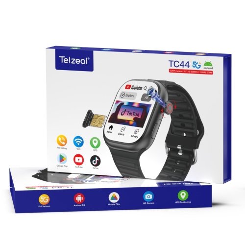 Telzeal TC44 Android Smartwatch ذاكرة 64 جيجابايت, ذاكرة وصول عشوائي 6 جيجابايت,كاميرا 8MP قابلة للدوران 180 متجر Google play للتطبيقات، إتصال (Wi-Fi)،