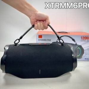 XTREMM 6 PRO 120W Speaker مكبر صوت بسعة بطارية 8000mAh. تصميم لأداء صوتي عالي الجودة، يدعم AUX-TF-FM-USB ومدخل Mic للحفلات او الاجتماعات بقوة 120W.