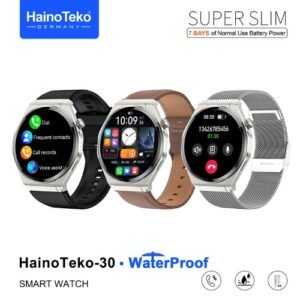 احصل على HainoTeko-30 Super Slim WaterProof بشاشة AMOLED مقاس 1.43 بوصة، مع دعم المكالمات، Always On Display، مقاومة الماء IP68، ودعم كامل للغة العربية.