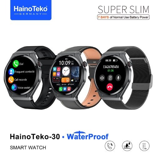 احصل على HainoTeko-30 Super Slim WaterProof بشاشة AMOLED مقاس 1.43 بوصة، مع دعم المكالمات، Always On Display، مقاومة الماء IP68، ودعم كامل للغة العربية.