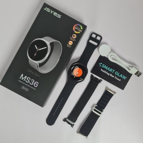 اشتري ساعة JSYES MS36 Ultra Slim بشاشة AMOLED، هيكل تيتانيوم، مكالمات عبر البلوتوث، إشعارات التطبيقات، Always On Display، دعم اللغة العربية، مع 3 ستراب.