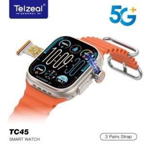ساعة Telzeal TC45 Android Smartwatch بشاشة AMOLED مقاس 2.02 بوصة، تدعم Wi-Fi و4G وGoogle Play وكاميرا 8MP دوارة وGPS و64GB ذاكرة داخلية مع نظام Android كامل