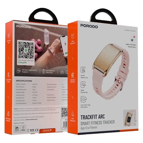 Porodo TrackFit Arc Smart Bracelet من الأمام بتصميم أسود أنيق